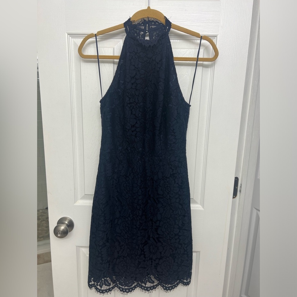 High Neck Navy Lace Halter Dress